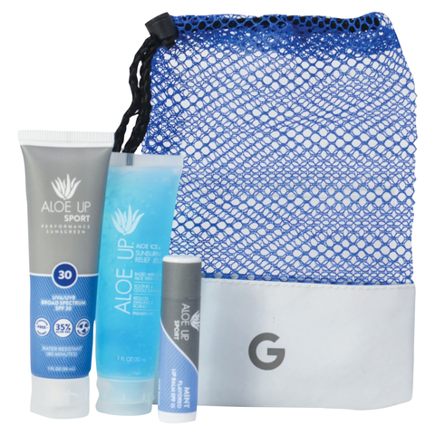 Aloe Up Small Mesh Bag w/1oz SPF 30 lotion, Ice Gel & Sport Lip Ice SPF 15 (AALOE-SM1004)