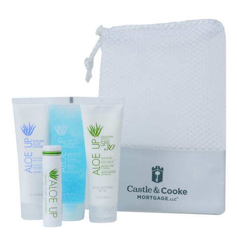 Aloe Up Small Mesh Bag w/1oz SPF 30 lotion, Ice Gel, After Sun Lotion & Sport Lip Ice SPF 15 (AALOE-SM2002)